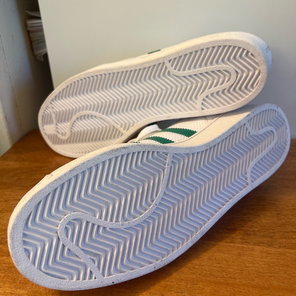 Adidas Superstar White/Green Leather Sneakers - Men’s 10 - Picture 4 of 5
